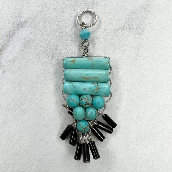 Silver Tone Faux Turquoise Ladder Beaded Upcycled Pendant - Picture 2 of 3